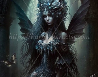 Dark Fairy Digital download - Gothic Fantasy - AI Printable Wall Art - Stock photo PNG