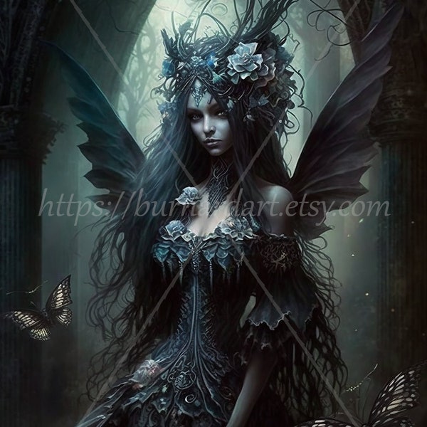 Dark Fairy Digital download - Gothic Fantasy - AI Art Print Printable Image stock photo PNG