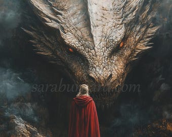 Woman and Giant Dragon Digital download - Fantasy - AI Generated Art Print Printable Poster Image stock photo JPG