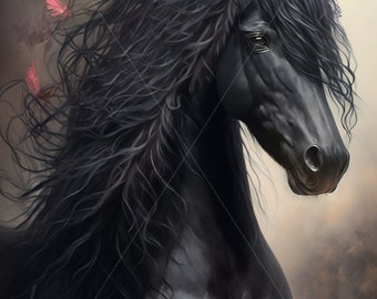 Digital download - Black Horse - AI Generated Art Print Printable Poster Image Stock photo PNG