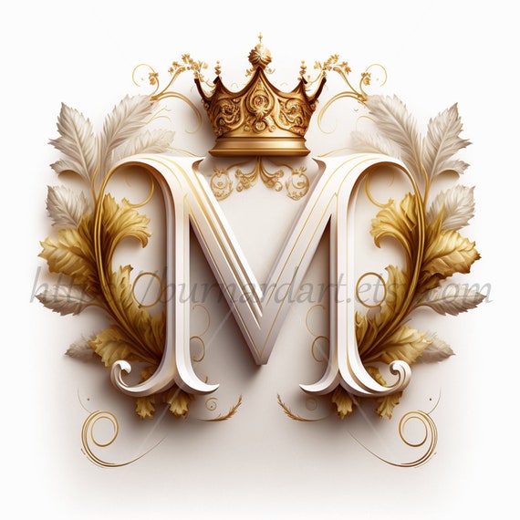 Digital Download Letter M Crown on Whitish Background Alphabet