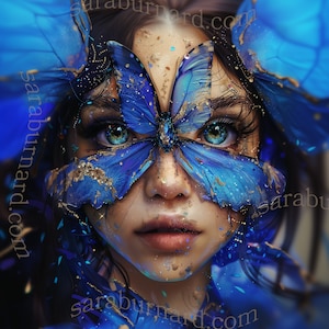 Blue Butterfly Fairy Digital download - Portrait Fantasy Woman - AI Printable Wall Art - Stock photo JPG