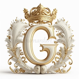 Download digital - Letra G Coroa em fundo esbranquiçado Iniciais do alfabeto Monograma - AI Generated Art Print Imagem para impressão Foto stock PNG