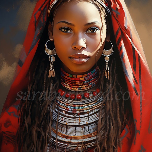 Digital download - Maasai Woman - Nomadic Tribe of East Africa - Fantasy Art - AI Art Print Printable Poster Image stock photo PNG