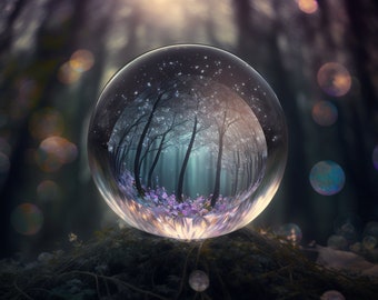 Digital download - Crystal Ball in Mystical Forest - AI Generated Art Print Printable Image Stock photo PNG