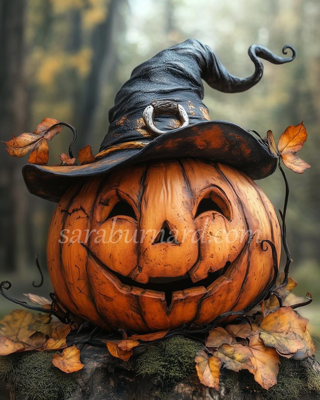 Pumpkin With a Witch Hat Digital Download - Scary Halloween Portrait ...