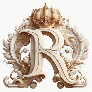 Descarga digital - Letra R Corona sobre fondo blanquecino Monograma de iniciales del alfabeto - Imagen de archivo PNG generada por IA para imprimir