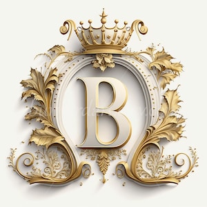 Digital download - Letter B Crown on Whitish Background Alphabet Initials Monogram - AI Generated Art Print Printable Image Stock photo PNG
