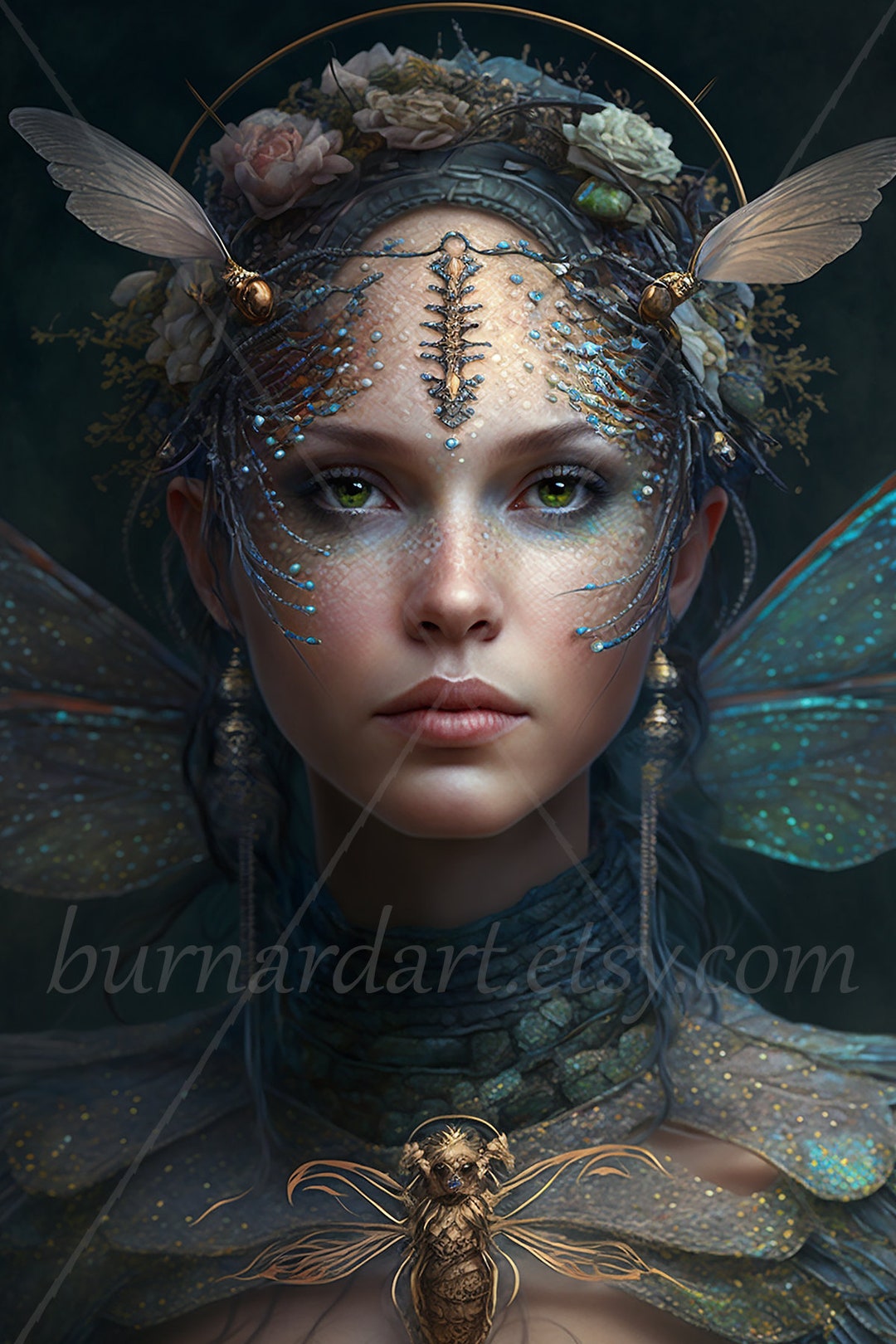 Lady Dragonfly Digital Download Fantasy Winged Headpiece Jewels AI Art ...