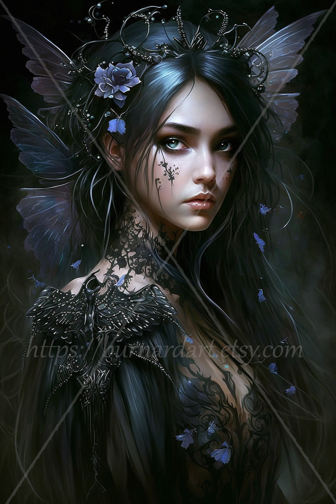 Dark Fairy Digital Download Gothic Fantasy AI Art Print Printable Image