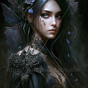 Dark Fairy Digital download - Gothic Fantasy - AI Art Print Wydrukuj obraz stockowe zdjęcie PNG