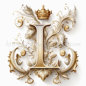 Descarga digital - Letra L Corona sobre fondo blanquecino Monograma de iniciales del alfabeto - Imagen de archivo PNG generada por IA para imprimir