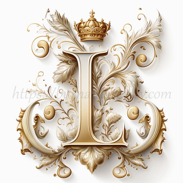 Digital download - Letter L Crown on Whitish Background Alphabet Initials Monogram - AI Generated Art Print Printable Image Stock photo PNG