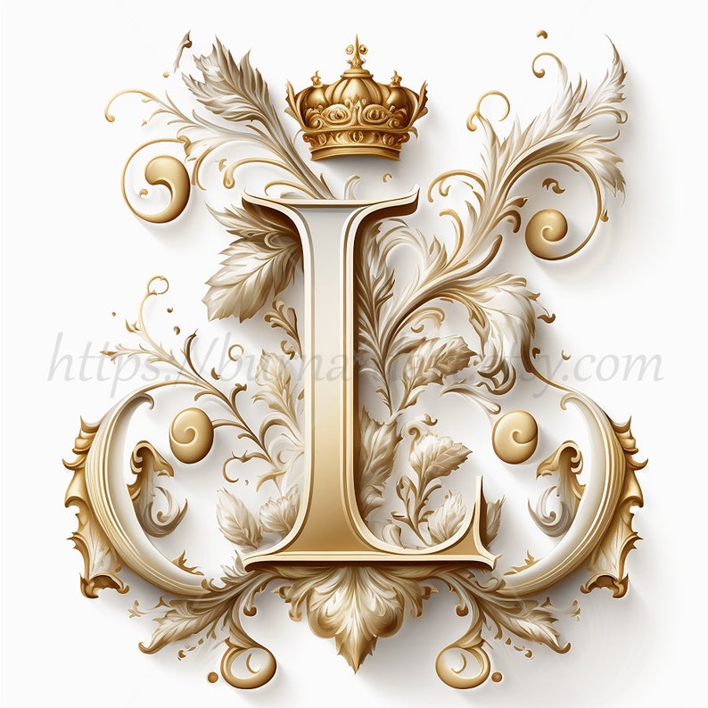 Digital download Letter L Crown on Whitish Background Alphabet Initials Monogram AI Generated Art Print Printable Image Stock photo PNG image 1