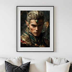 Elf Warrior - Digital Print Download - Fantasy Portrait - AI Art Printable Poster Image - Stock photo JPG