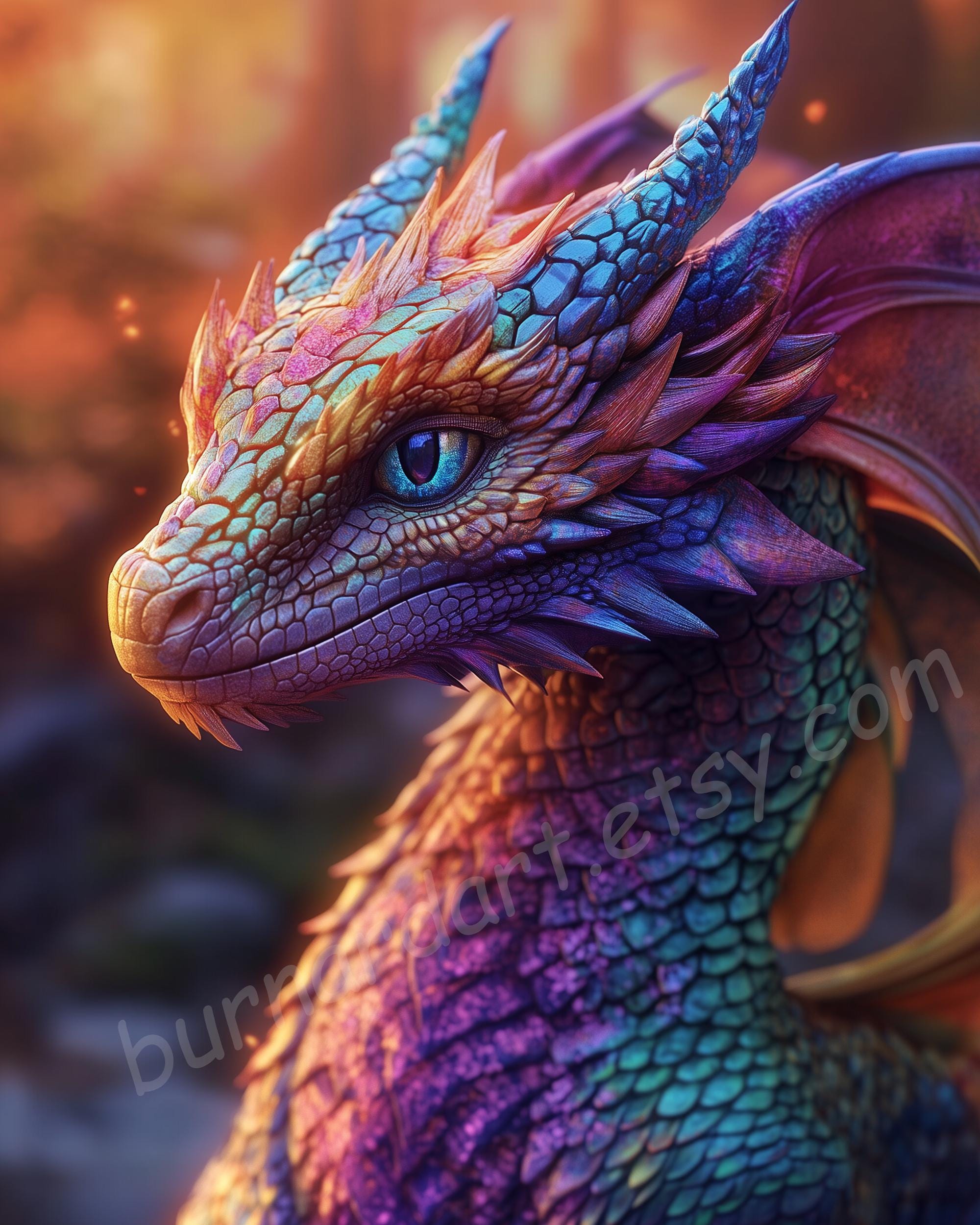 Colorful Dragon Digital download - Mythical Medieval Serpents Dragons - AI Printable Wall Art Photo JPG