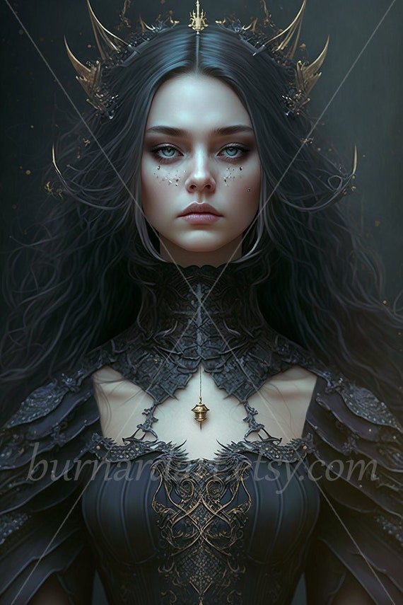 Gothic Queen Digital download - Crown Monarch Royalty Fantasy - AI Art  Print Printable Image stock photo PNG