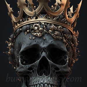 Gothic Skull with a Crown - Digital download - Fantasy Scary Spooky Halloween - AI Art Print Printable Image stock photo PNG
