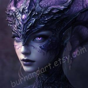 Purple Dragon Queen - Digital Print Download - Mythical Fantasy Portrait - AI Printable Wall Art - Stock Photo JPG