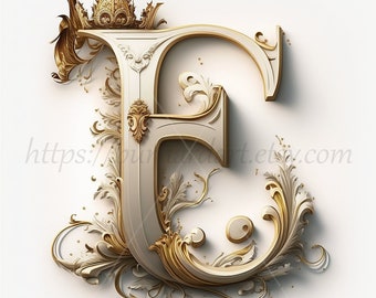 Letter E Golden Crown Alphabet Monogram Initials on White Background ...
