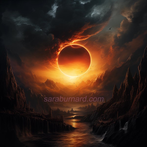 Solar Eclipse Digital download - Astrology Zodiac Moon Sun Phases- AI Fantasy Art Print Printable Image stock photo JPG