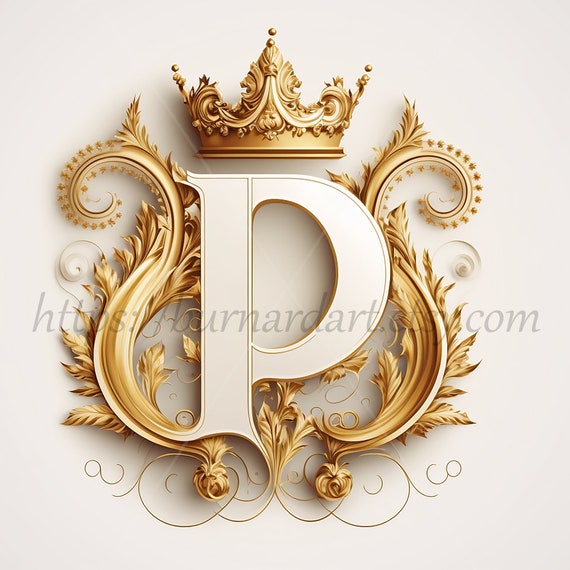 Digital Download Letter P Crown on Whitish Background Alphabet