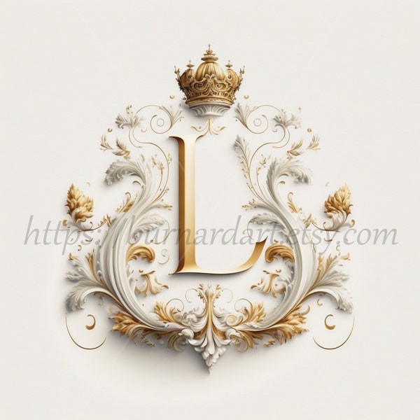 Digital download - Letter L Crown on Whitish Background Alphabet Initials Monogram - AI Generated Art Print Printable Image Stock photo PNG