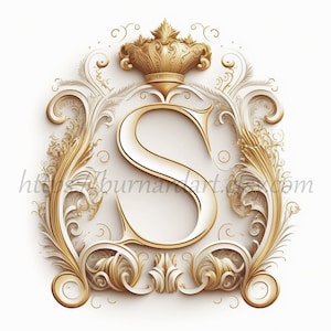 Digital download Letter S Crown on Whitish Background Alphabet Initials Monogram AI Generated Art Print Printable Image Stock photo PNG image 1