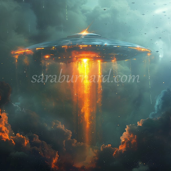 Digital download - UFO Alien Spaceship - Extraterrestrial Fantasy - AI Generated Art Print Printable Image Stock photo JPG