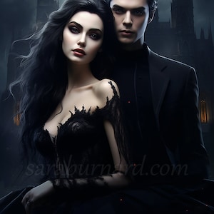 Vampire Couple Digital download - Fantasy Art - Spooky Halloween - AI Art Print Printable Image stock photo PNG