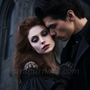 Vampire Couple Digital download - Fantasy Art - Spooky Halloween - AI Art Print Printable Image stock photo PNG