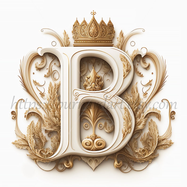 Digital download Letter B Crown on Whitish Background Alphabet Initials Monogram AI Generated Art Print Printable Image Stock photo PNG image 1