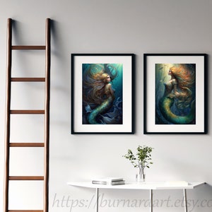 Digital Download Beautiful Mermaid With Tail in Sea Long Hair ...