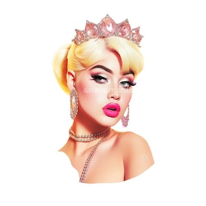 Princess Digital download - Transparent Background PNG - Cinderella with Pink Diamond Tiara - AI Art Print Printable Image Stock photo