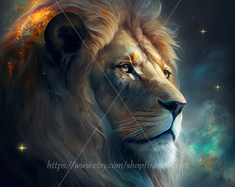 Leo Lion Digital download - Astrology Zodiac Star Sign - Sun Moon Rising Ascendant Big 3 - AI Art Print Printable Image Stock photo PNG