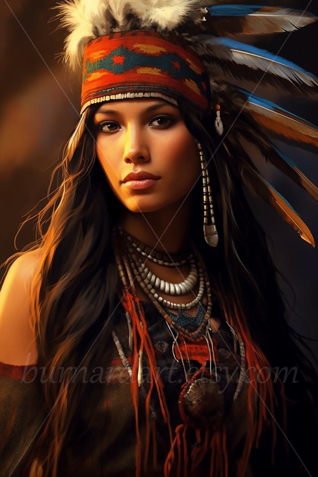 Apache Native American Woman Digital Download Tribes AI Art Print Printable Poster Image Stock