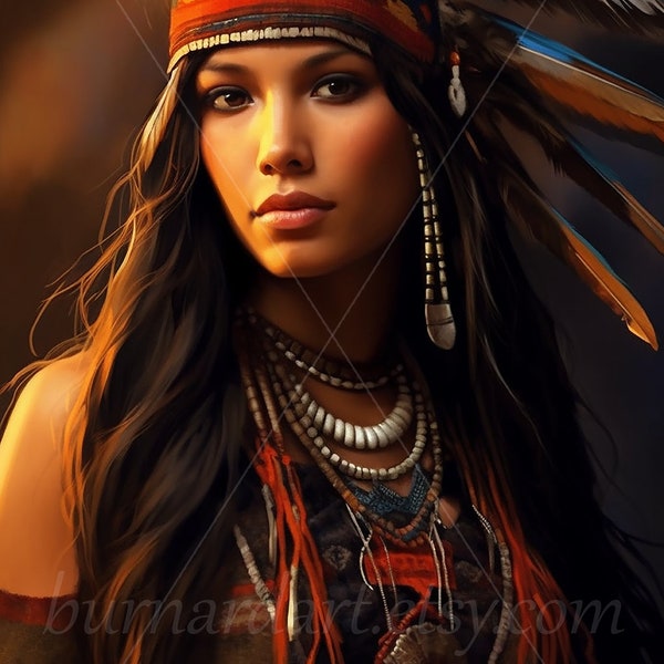 Apache Native American Woman Digital download - Tribes - AI Art Print Printable Poster Image Stock photo PNG