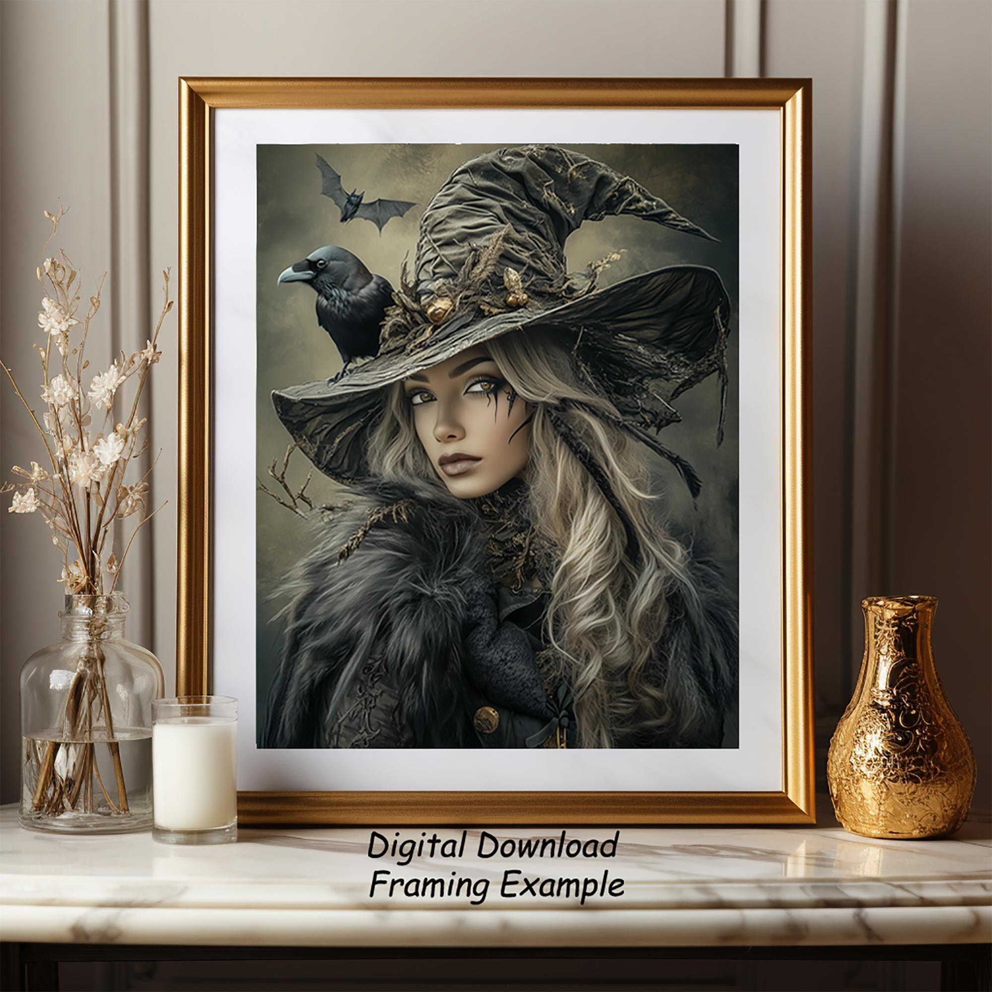 魔女の精霊とカラスの女神 - デジタルアートプリントダウンロード