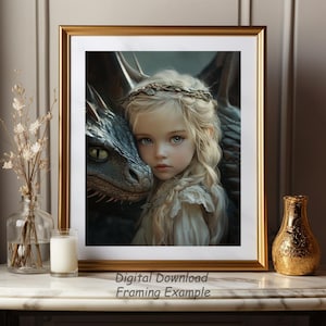 Dragon Child - Digital Print Download - Mythical Fantasy Portrait - AI Printable Wall Art Photo JPG