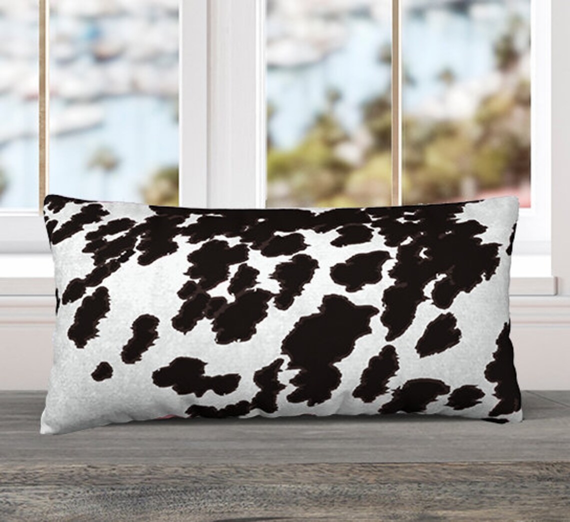 Cow Print Pillow Cover Throw Cushion Oblong 24 x 12 Etsy