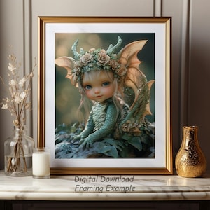 Dragon Child - Digital Print Download - Mythical Fantasy Portrait - AI Printable Wall Art Photo JPG