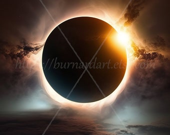 Éclipse solaire numérique téléchargement - astrologie zodiaque lune soleil Phases - AI Art impression image imprimable stock photo PNG