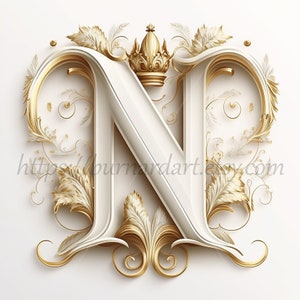 Descarga digital - Letra N Corona sobre fondo blanquecino Monograma de iniciales del alfabeto - Imagen de archivo PNG generada por IA para imprimir