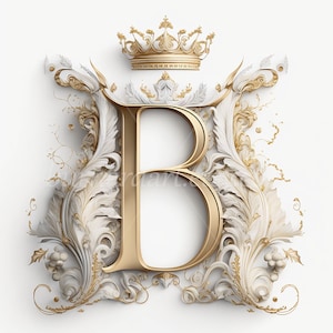 Digital download - Letter B Crown on Whitish Background Alphabet Initials Monogram - AI Generated Art Print Printable Image Stock photo PNG