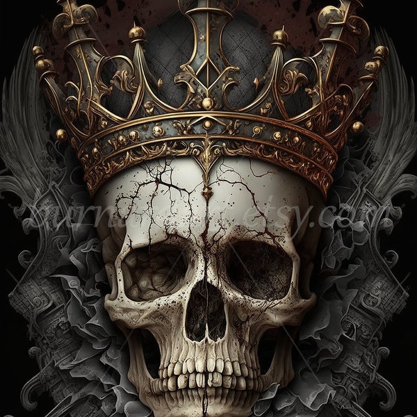 Gothic Skull with a Crown - Digital download - Fantasy Scary Spooky Halloween - AI Art Print Printable Image stock photo PNG