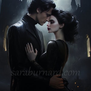 Vampire Couple Digital download - Fantasy Art - Spooky Halloween - AI Art Print Printable Image stock photo PNG