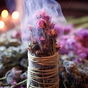 Digital download - Spiritual Cleansing - Smudging Sage Herbs Flowers - Holy Smoke - AI Art Print Printable Poster Image Stock photo PNG