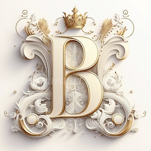 Descarga digital - Letra B Corona sobre fondo blanquecino Monograma de iniciales del alfabeto - Imagen de archivo PNG generada por IA para imprimir