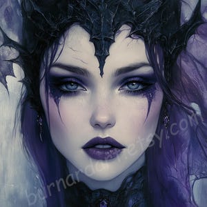 Purple Dragon Queen - Digital Print Download - Mythical Fantasy Portrait - AI Printable Wall Art - Stock Photo JPG