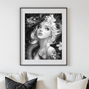 Dragon and Anime Girl - Digital Print Download - Mythical Fantasy Portrait - AI Printable Wall Art Photo JPG